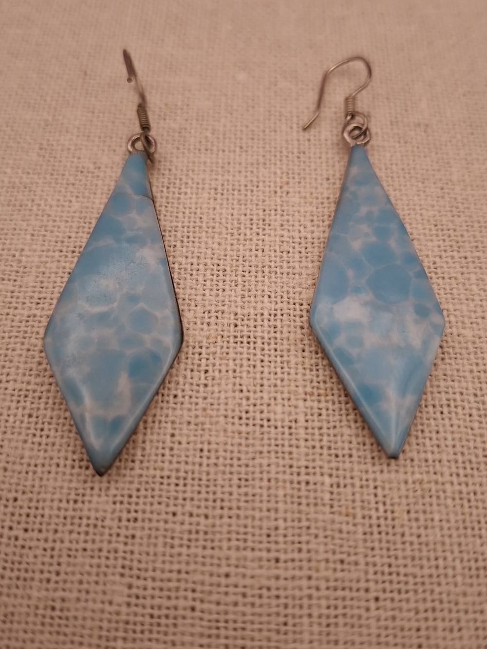 Larimar (?) Diamond-Shaped Drop Earrings - Brand Unspecified